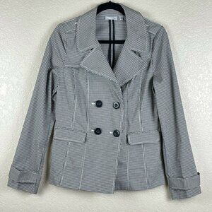 Halogen Blazer Jacket Womens Sz S Gingham Double Breasted Vented Black/White